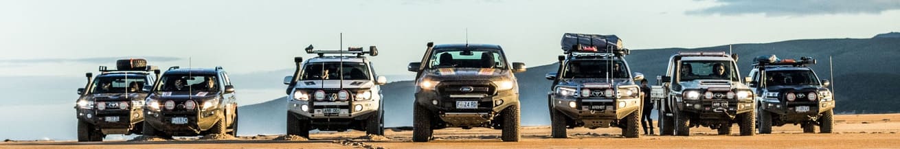 4x4 off-road vehicles on the beach during Tyre Review convoy test
